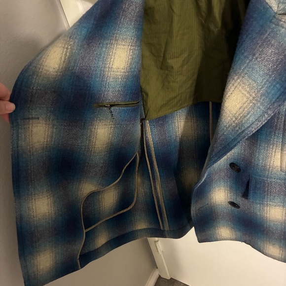 Todd Snyder Blue and Cream Plaid Pea Coat - Picture 5 of 7